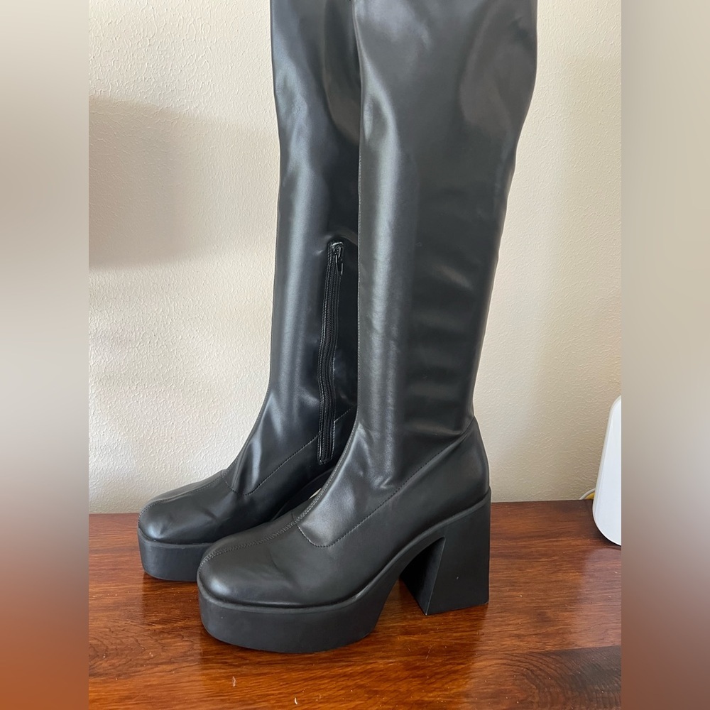 ALDO Maritza Black Platform Stretch Over Knee Chunky Boots Size 10 Y2K/90s Retro